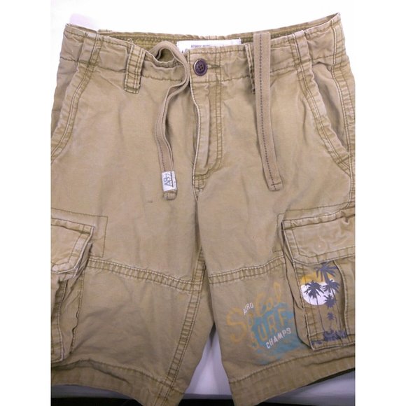 Aeropostale Mens Cargo Shorts sz 28 Beach Scene Brown Cotton SoCal Surf 7 Pocket - Picture 1 of 10